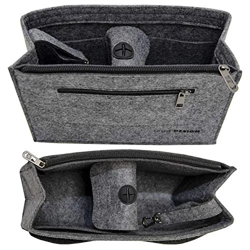 DuneDesign Handtaschen Organizer 27x10x16cm Filz Tasche Einsatz M Innentasche Grau