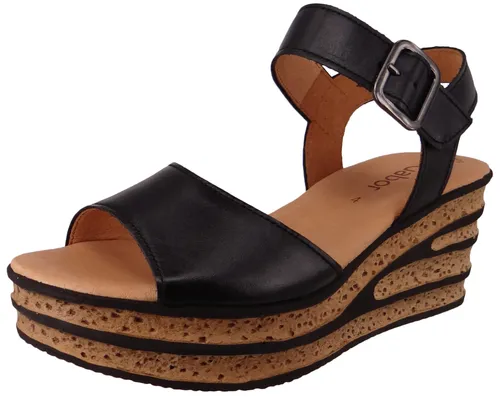 Gabor Damen Keilsandalen – Hochwertige Sommerschuhe für jeden Anlass - Elegante Keilsandalen mit 7 cm Absatzhöhe, aus hochwertigem Rauleder und Leder-Innenmaterial. Ideal für Freizeit und Strand. Bequemer Klettverschluss für einfachen Einstieg.