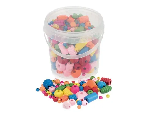 Glorex Bastelperlen GLOREX Holzperlen Formenmix mehrfarbig 250g Eimer