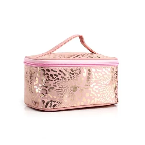 Make up Tasche Groß,Schminktasche Damen,Kosmetiktasche, Kulturbeutel Damen,Cosmetic Bag,Travel Makeup Bag,Beauty Tasche für Frauen und Mädchen auf Reisen, mit Griff (Rosa Leopardenmuster)