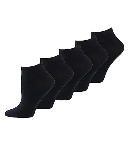 Nur Die 5er Pack Sneaker Socken Classic aus atmungsaktiver Baumwolle bequemer rutschfester Bund Damen, schwarz, 35-38