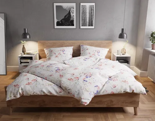 BETTWAESCHE-MIT-STIL Bettwäsche Mako Satin Bettwäsche Watercolor Flower, Mako-Satin