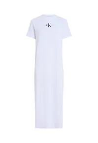 Calvin Klein Damen T-Shirt Kleid Monologo Long Rib Tee in weiß von Calvin Klein