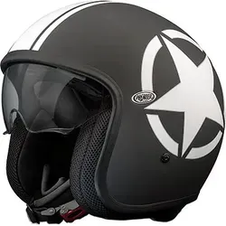 Premier Vintage Star Jethelm - Matt Schwarz/Weiß - XS - Motorradhelm mit stylischem Vintage-Design, Tri-Composite-Mix für hohe Sicherheit und integrierter Sonnenblende. Leicht und komfortabel, ideal für modebewusste Fahrer.