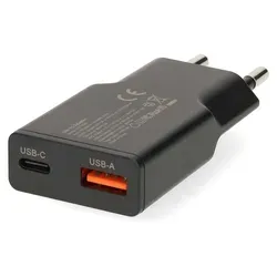 Nedis Netzladegerät - 30 W - GaN - PD3.0 - 1.5 / 2.0 / 2.5 / 3.0 A - Anzahl der Ausgänge: 2 - USB-A / USB-C - Automatische Spannungswahl - Schwarz - Schwarz