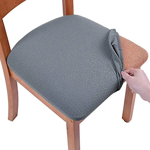 Homaxy Stretch Spandex Jacquard Esszimmerstuhl Sitzbezüge, herausnehmbarer waschbarer Anti-Staub Esszimmerstuhl Sitzkissen Hussen - 2er Set, Grau
