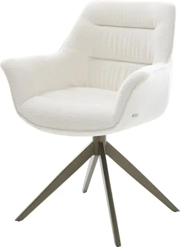 DELIFE Drehstuhl Kaira-Flex Bouclé Soft Beige mit Wippfunktion - Moderner Esszimmerstuhl Kaira aus trendigem Bouclé-Stoff in Beige. Die sanfte Wippfunktion und das stabile Kreuzgestell bieten hohen Sitzkomfort und Ergonomie. Ideal für stilvolle Wohnräume!