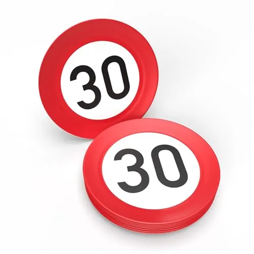 Party Factory Pappteller 30 Geburtstag, 23 cm, 8 Stück, Rot Weiß, Einweg Teller als Deko für Geburtstagsparty, Papierteller Tischdeko