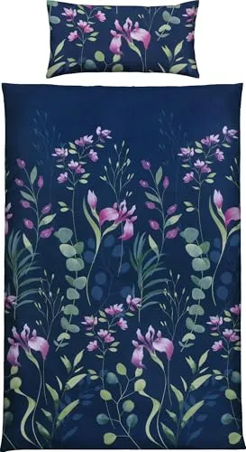 Erwin Müller Mako-Satin Bettwäsche Blumen und Blätter dunkelblau - Bettwäsche-Set mit elegantem Digitaldruck, seidig-weich und temperaturausgleichend für erholsamen Schlaf. Praktischer Reißverschluss für einfaches Be- und Abziehen.