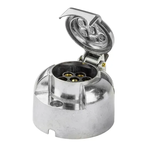 Dema Anhänger-Steckdose 7-polig – Metall/Aluminium, Auto, Camping, Wohnwagen, Hänger – robust, langlebig, wetterfest – mit Klappdeckel, für Anhänger, PKW, Caravan, Boot, Zugfahrzeug 69086