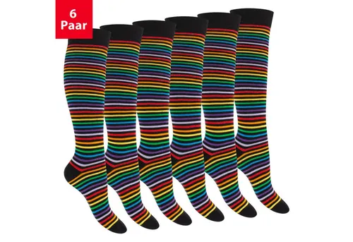 Footstar Langsocken Damen Kniestrümpfe geringelt (6 Paar)