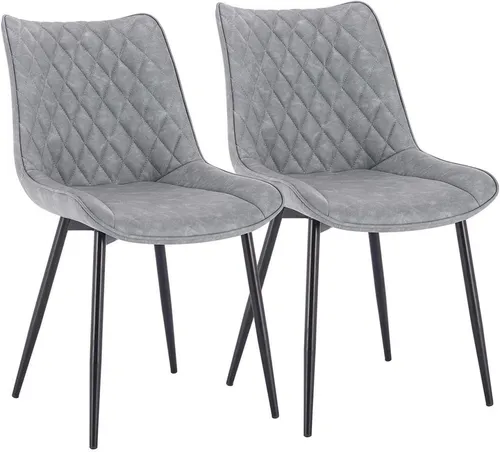 WOLTU Esszimmerstühle 2er Set - Polsterstühle in Grau - Moderne Esszimmerstühle mit Kunstlederbezug und stabilen Metallbeinen. Ergonomisches Design für maximalen Komfort und vielseitig einsetzbar in Küche, Wohnzimmer oder Büro.