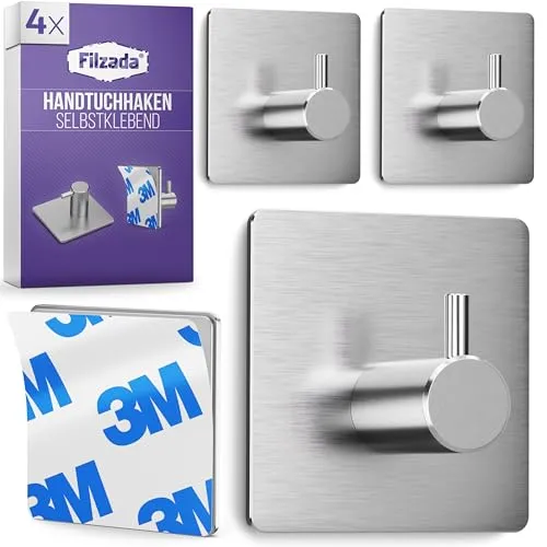 Filzada® 4x Handtuchhaken Ohne Bohren in silber von Filzada