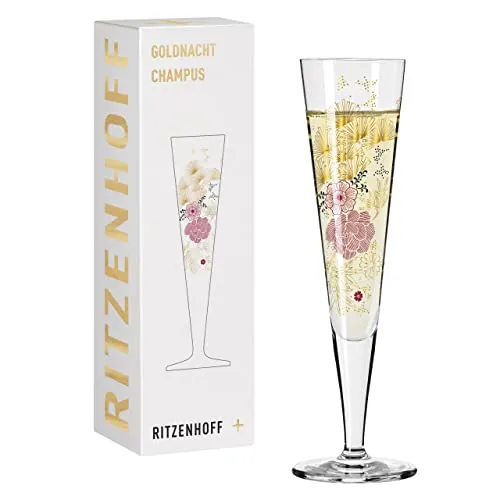 RITZENHOFF Champagnerglas Goldnacht – Edles Designerstück mit Echt-Gold - Elegantes Champagnerglas mit echtem Gold für besondere Anlässe. Ideal für Schaumweine, handgefertigt in Deutschland. Höhe 24 cm, Durchmesser 7,2 cm, in Geschenkverpackung.