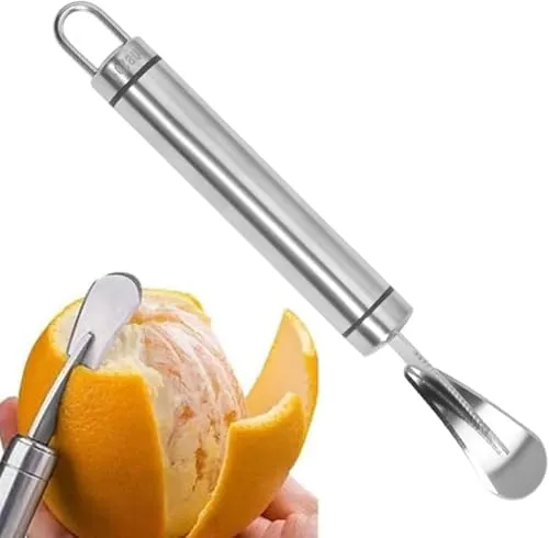 Edelstahl Orangenschäler mit Kurvenklinge – Multifunktions-Zestenmesser für Zitrusfrüchte
