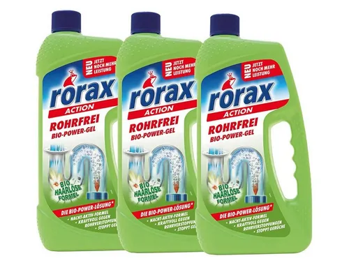 rorax 3x Rohrfrei Bio-Power-Gel 1 Liter - Effektiver Abflussreiniger, der selbst hartnäckige Verstopfungen löst. Ideal für den professionellen Einsatz und sorgt für eine zuverlässige Reinigung.