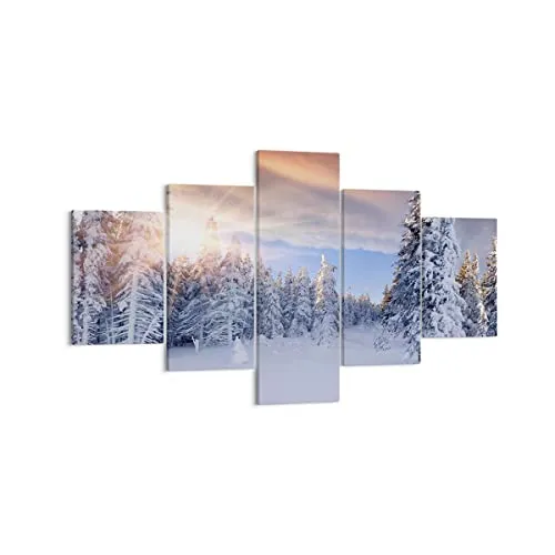 ARTTOR Bilder auf Leinwand Abenteuer alpen winter schnee Leinwandbild 125x70cm Wandbilder Dekoration Wohnzimmer Schlafzimmer Set 5 teilige Klein Wanddeko Bild Wand Kunstdruck Art Canvas EA125x70-2433