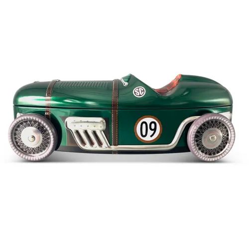 Aufbewahrungsdose Dose Rennauto Nr. 09 grün mit drehbaren Rädern Gebäckdose