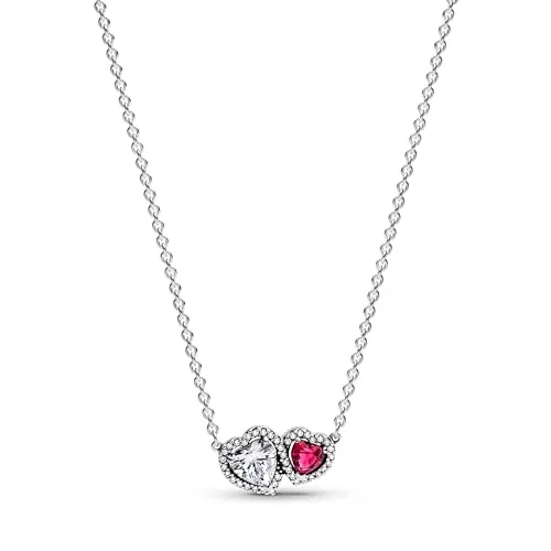Pandora Timeless Strahlenkranz Herzen Anhänger-Halskette - Kette für Damen mit zwei verbundenen Herzen, aus Sterling Silber und besetzt mit Zirkonia, perfekt für romantische Looks und vielseitig tragbar dank verstellbarer Länge.