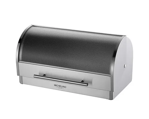 Michelino Brotkasten mit Klappdeckel - Brotkästen aus Edelstahl mit modernem Design, klappbarem Deckel und optimaler Frischhaltung für Ihr Brot. Maße: 39,5 cm x 24 cm x 21 cm.