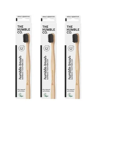 The Humble Co. Zahnbürste 3x Humble Brush Bambuszahnbürste sensitive - Schwarz