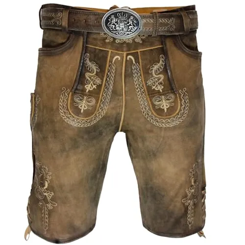 Maddox Herren Lederhose Kochelsee mit Gürtel | Smoke Antik 52 - Trachtenlederhose für Herren aus hochwertigem Ziegen-Leder, mit edlen Stickereien und perfekter Passform. Ideal für Oktoberfest, Hochzeiten und festliche Anlässe.
