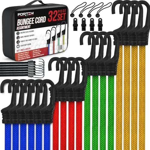 FORTEM Spanngummis mit Haken, 32 Spanngummis im Multipack - Sonnensegel Befestigung - Planenspanner - Spanngummis mit Kugel - Kunststoffbeschichtete Metallhaken, Hohe Belastbarkeit