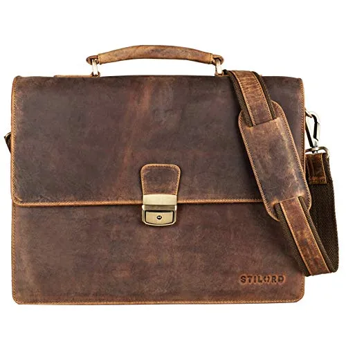 STILORD 'Rion' Klassische Aktentasche aus Leder - Elegante Aktentasche aus echtem Rindsleder für Herren und Damen. Mit Schloss und abnehmbarem Schultergurt – ideal für stilvolle Businessauftritte.