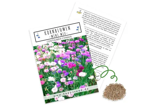 HappySeed Blumensamen Kornblumen Samen (Centaurea cyanus) - Mini Mix, 1000 Korn, 50 cm, Kornblumen