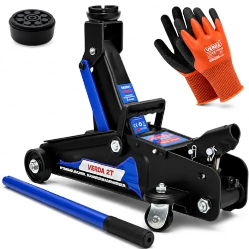 Hydrualischer Wagenheber 2T, 140-310mm, Gummiauflage, Rangierwagenheber mit Hebelstange Auto Heber, PKW Profi Ständer, Flache, Wohnmobil Handschuhe SN3061