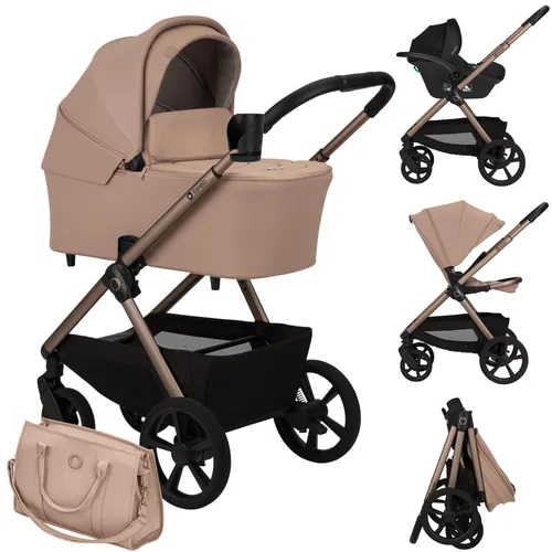 LIONELO Carmine 3 in 1 Kinderwagen Set - Vielseitiges 3 in 1 Reisesystem mit Babywanne, Buggy und Babyschale. Ideal ab Geburt bis 4 Jahre, ausgestattet mit innovativen GravelTech Rädern für einen komfortablen Transport auf jedem Terrain.