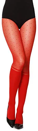 Merry Style Strumpfhosen Damen gepunktet Strumpfhose Muster Kniestrümpfe Optik 20 DEN GI1103 (Rot, L)