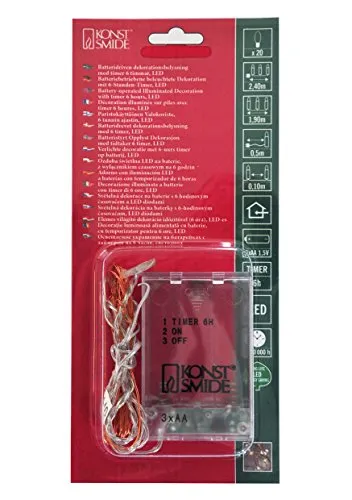 Konstsmide Micro LED Lichterkette, 6h Timer, 20 warm weiße Dioden, batteriebetrieben, Innen, messingfarbener Draht - 1460-180