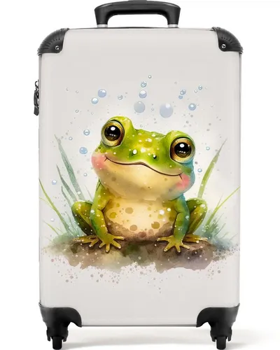 NoBoringSuitcases.com© Kinderkoffer Frosch - Grüner Trolley für kleine Abenteurer - Koffer für Kinder in Handgepäckgröße (55x35x20 cm) mit fröhlichem Frosch-Motiv, 4 Rollen und TSA-Zahlenschloss für sicheren Transport.