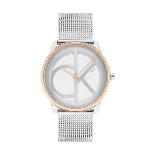 Calvin Klein Iconic MESH Quarzuhr 35MM - Elegante Armbanduhr für Herren und Damen mit silbernem Edelstahl-Mesh-Armband, wasserabweisend bis 3 bar und stilvollem CK-Logo auf dem Zifferblatt.