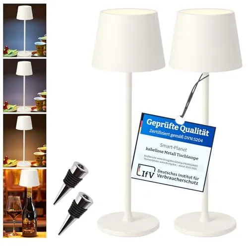 Smart-Planet LED Nachttischlampe kabellos - Tischleuchte mit 5200 mAh Akku, ideal für Indoor und Outdoor. IP54 Schutzart und höhenverstellbar für flexibles Lichtdesign.