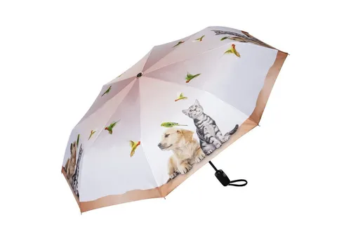 von Lilienfeld Taschenregenschirm Welpe Kätzchen Vogel - Taschenschirm mit buntem Tiermotiv, Auf-Zu-Automatik und 100% Regenschutz – ideal für Tierliebhaber, die auch bei Regen stilvoll bleiben möchten.