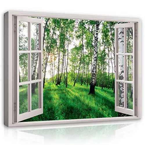 WallArena- Leinwand Bilder - 3D-Fenster - 80x60 cm Leinwandbilder - Bild auf leinwand - Wandbild XXL groß Wandbilder für Wohnzimmer Schlafzimmer Wohnzimmerbilder Modern kunstdruck - Natur