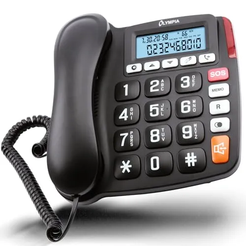 Olympia Großtastentelefon 4520 | Seniorentelefon mit großen Tasten - Festnetztelefon mit extragroßen Wahltasten und großem LCD-Display für optimale Sichtbarkeit, ideal für Senioren mit eingeschränkter Sehfähigkeit.