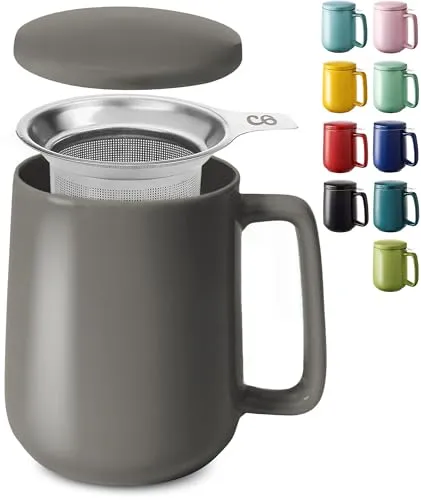 Teetasse mit Sieb und Deckel in grau von Cosumy