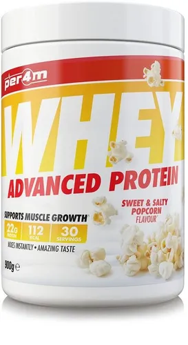 Per4m Whey Advanced Protein 900g - Sweet Salty Popcorn - Nahrungsergänzungsmittel mit 70g Protein pro 100g, ideal für Muskelaufbau und Regeneration nach dem Training. Geringer Fett- und Zuckergehalt für eine saubere Ernährung.