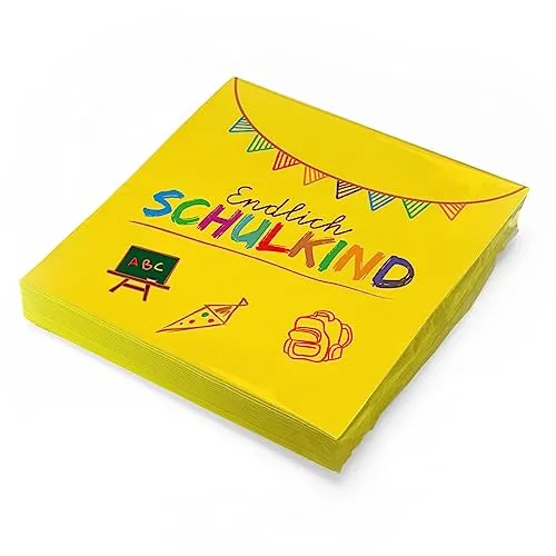 itenga Servietten Endlich Schulkind 30 x 30 cm 3-lagig 20 Stück für Einschulung Schulanfang 3lagig (gelb)
