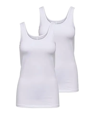 ONLY Damen 2er-Pack Tank-Top Oberteil Verschiedene Träger Shirt Unterhemd, Farbe:White, Größe:XL