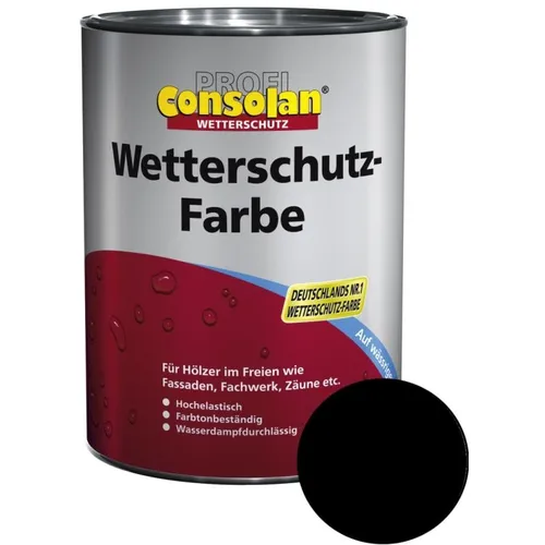 Consolan Profi Wetterschutzfarbe 0,75 L - Seidenglänzende Wetterschutzfarbe für Holz im Außenbereich. Wasserbasiert, hoch deckend und wasserabweisend, ideal für langlebigen Schutz gegen Sonne und Nässe.