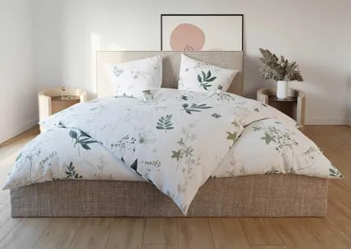 Bettwaesche-mit-Stil Mako Satin Bettwäsche Wildflowers weiß (Garnitur 240x220 + 2X 80x80 cm)