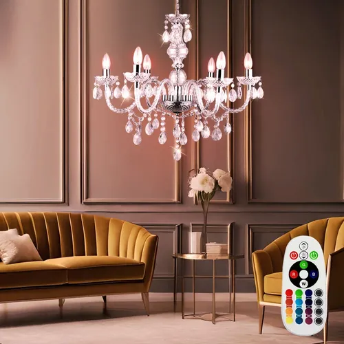 LED Kronleuchter mit RGB-Fernbedienung für Esszimmer in silber von Globo