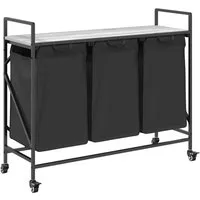 vidaXL Wäschekorb 3 Fächer mit Rollen Grau Sonoma - Praktischer Wäschesammler mit 3 Fächern und Rollen für mühelosen Transport. Ausziehbare Wäschesäcke und robuste Struktur sorgen für Ordnung und Stabilität.
