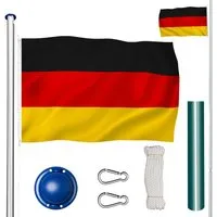 Alu Fahnenmast 6,25m mit Hiss-Vorrichtung und Österreichflagge - Fahnenstangen & Teile, stabiler Aluminium-Mast mit einfacher Seilzug-Hiss-Vorrichtung, ideal für Garten und Veranstaltungen.
