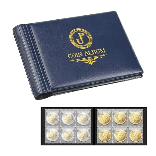Sammelalbum für Münzen, 60 Taschen – 35 x 35 mm/ 1,4 x 1,4 Zoll Raster für Penny-Sammlung und Aufbewahrung. Passend für Toonie, Dime, Pence, Cents, Quarter, Nickel Blue CS4206BL