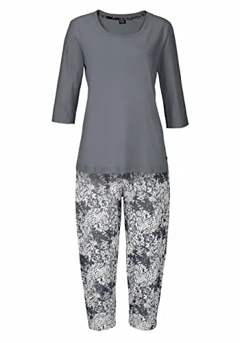 Buffalo Damen Capri-Pyjama - Anthrazit & Gemustert, 3/4 Ärmel - Schlafanzüge für Damen, ideal für warme Nächte mit einem entspannten Schnitt und modischem Design.